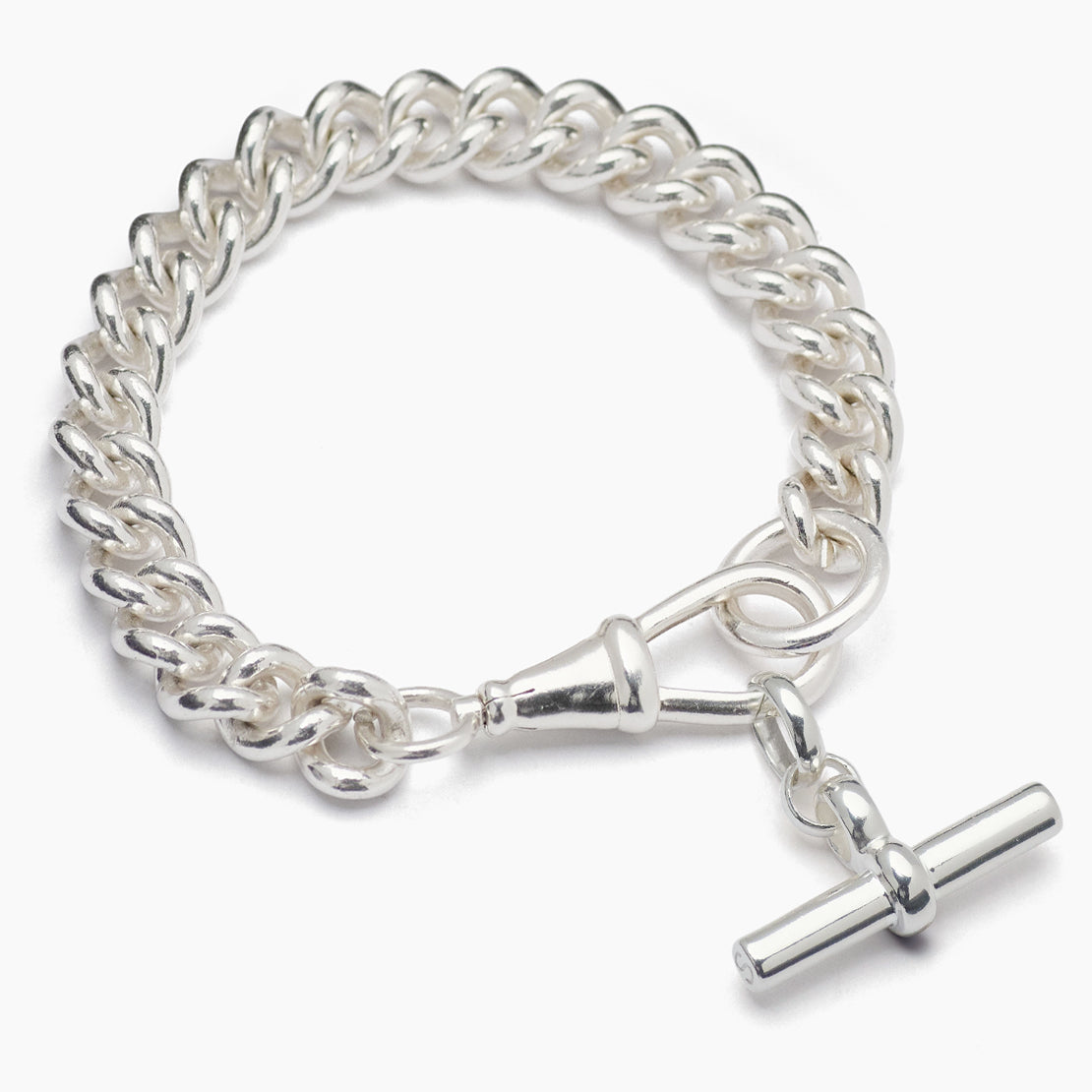 Large Silver Curb Clipt Bracelet with T-bar