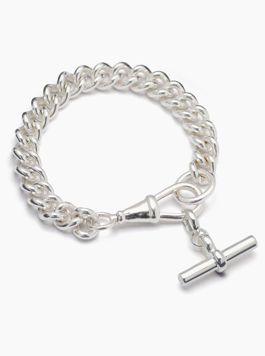Large Silver Curb Clipt Bracelet with T-bar
