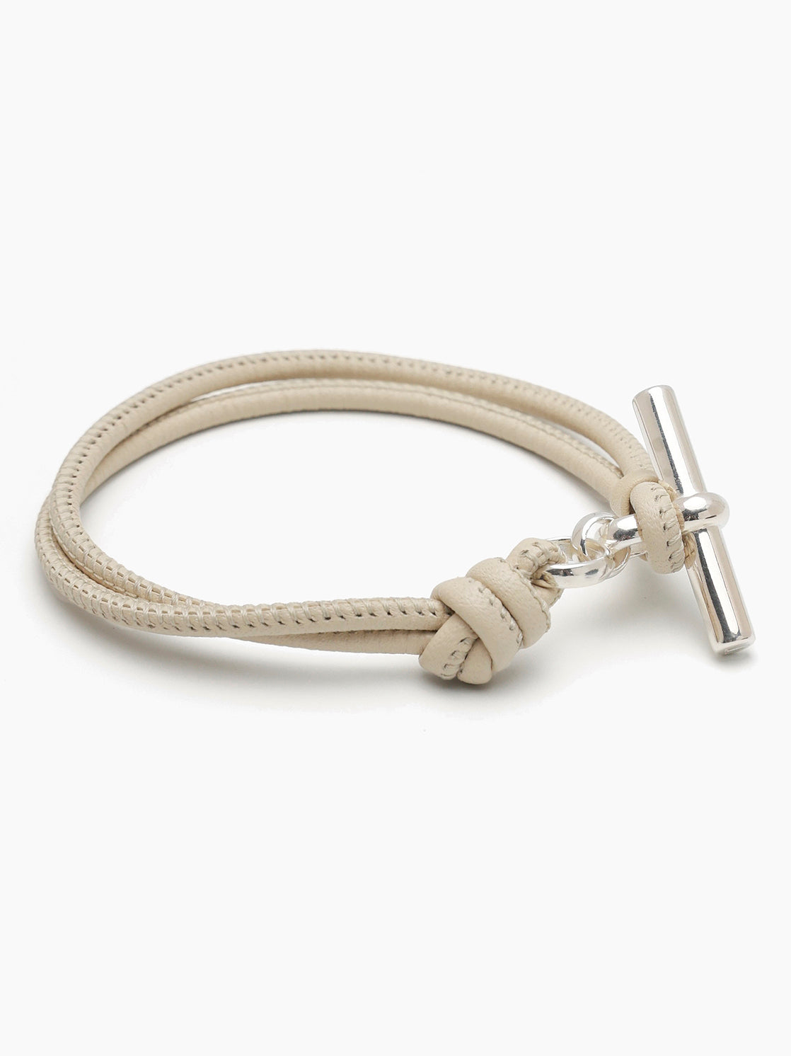 Silver T-Bar on Champagne Leather Bracelet