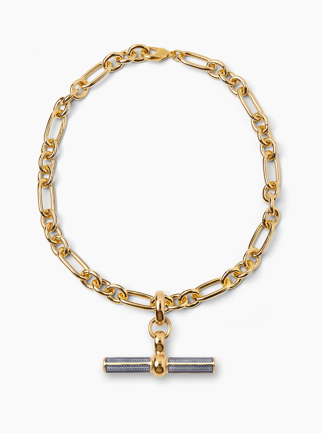 Grey Enamelled Giant Gold T-Bar on Firenze Necklace