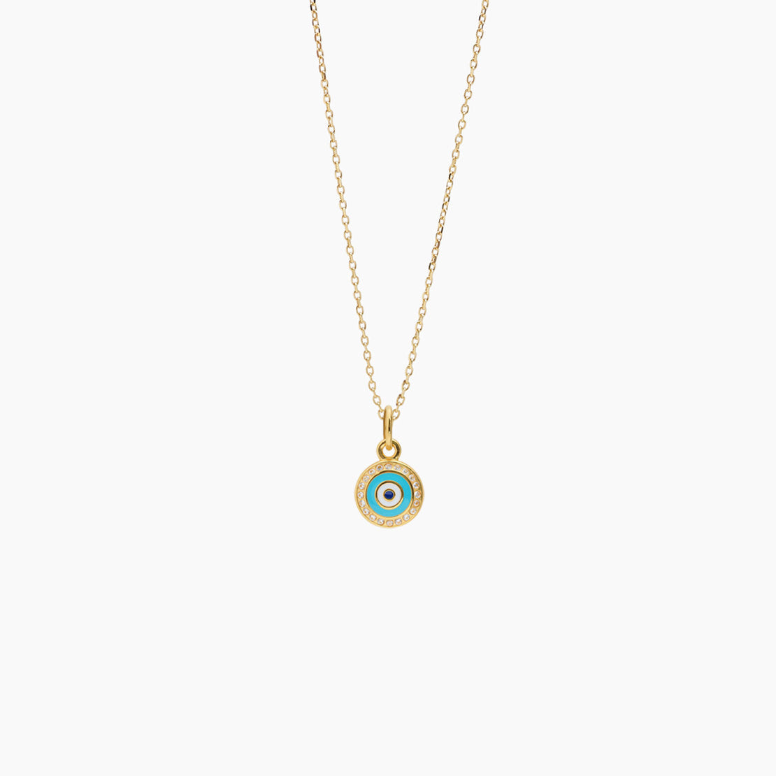 Gold Jewelled Evil Eye Disc on Trace Chain