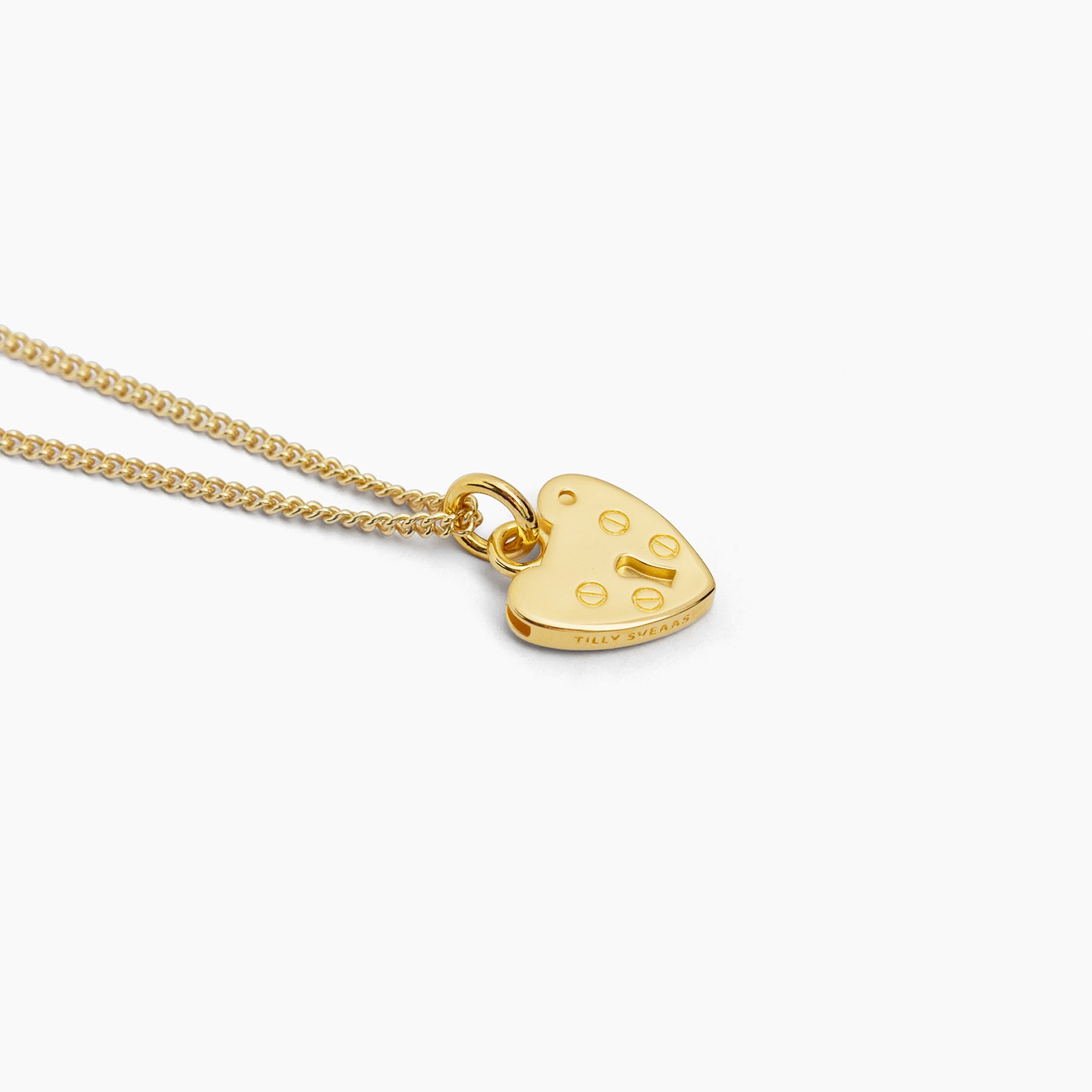 Gold heart padlock charm necklace with fine curb chain