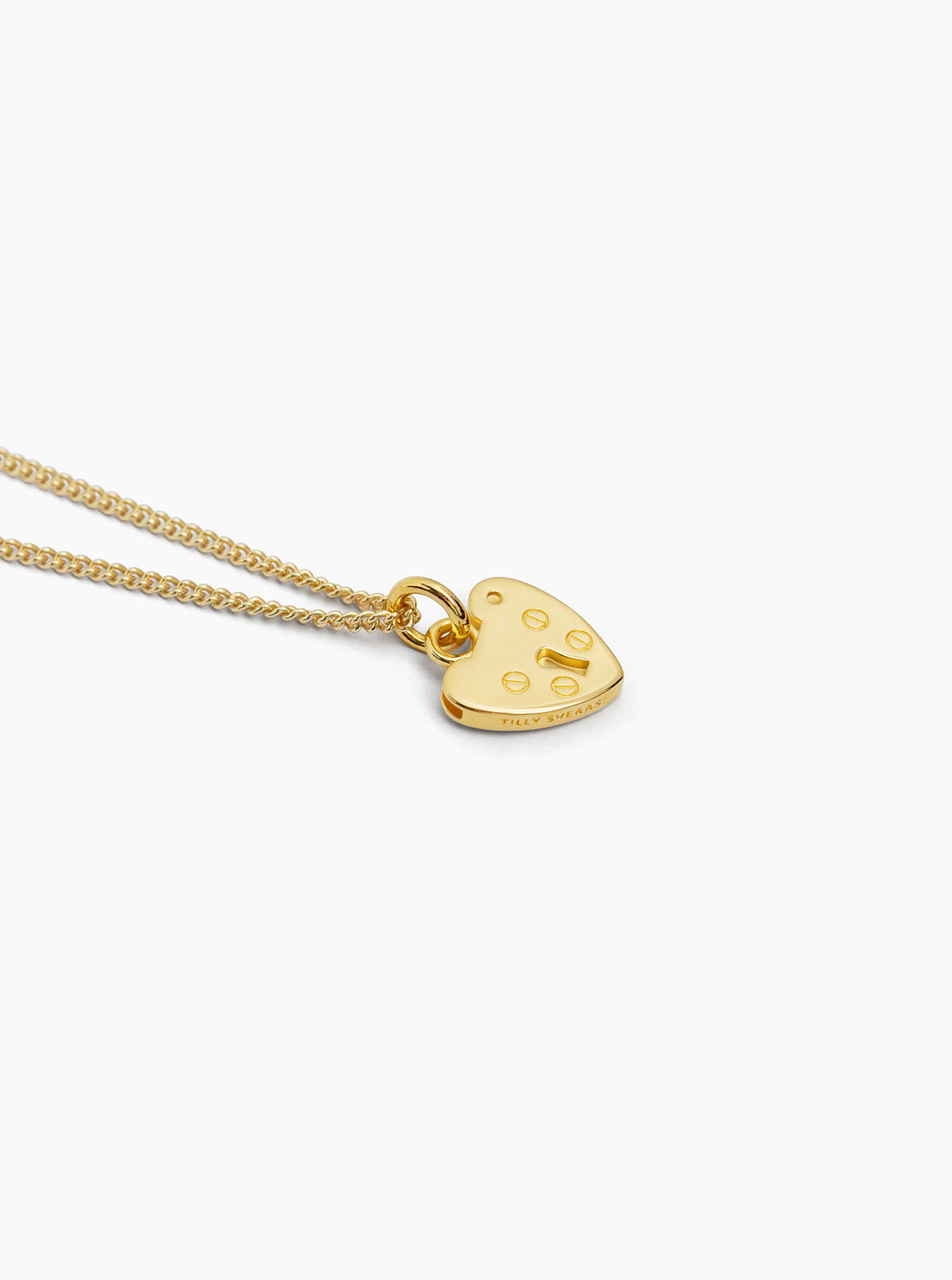 Gold heart padlock charm necklace with fine curb chain