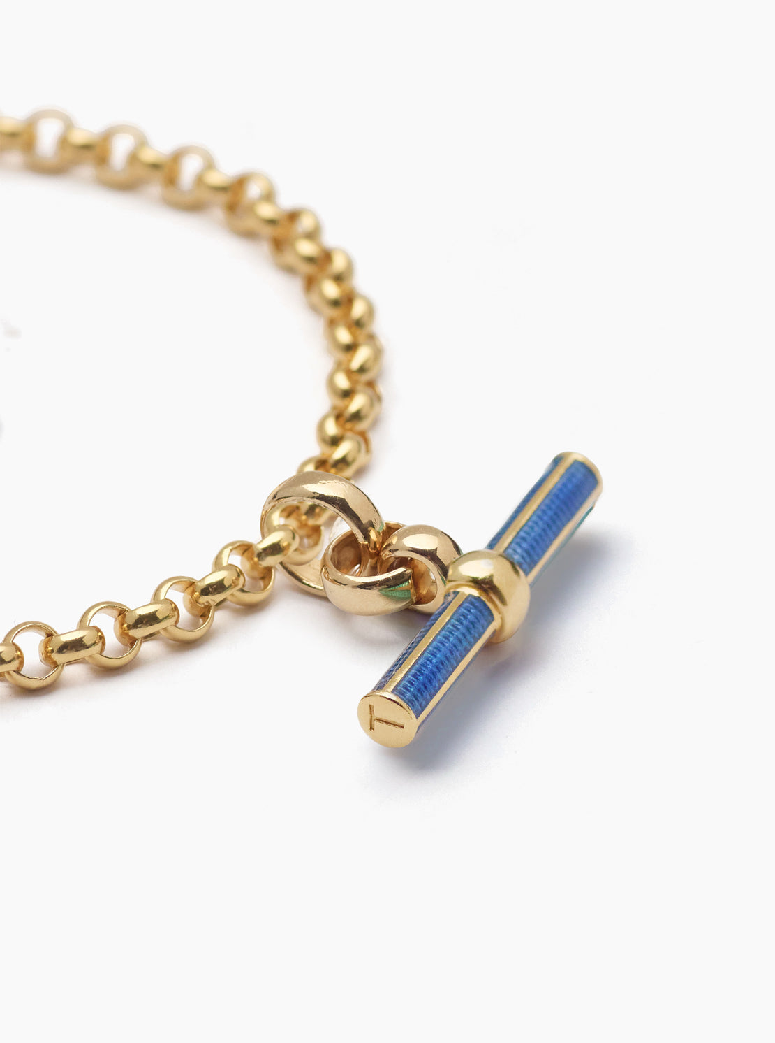 Navy Enamelled Small Gold T-bar on Belcher Bracelet