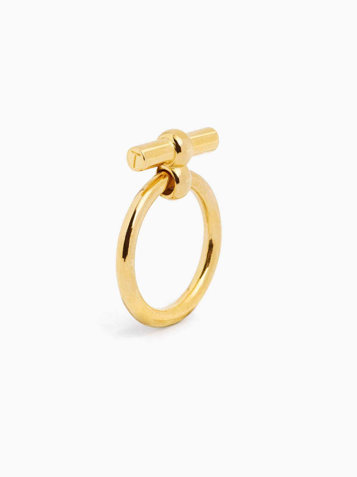 Mini gold T-bar eternity ring, slim oval hoop with top bar connector