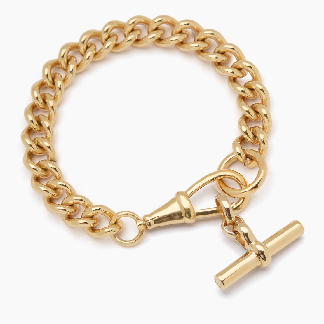 Large Gold Curb Clipt Bracelet with T-bar