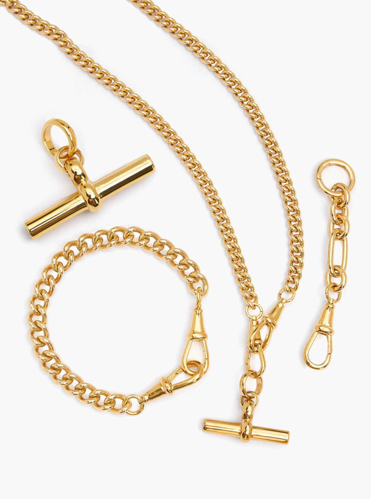 Gold-tone chain necklace and bracelet with a separate clasped chain link