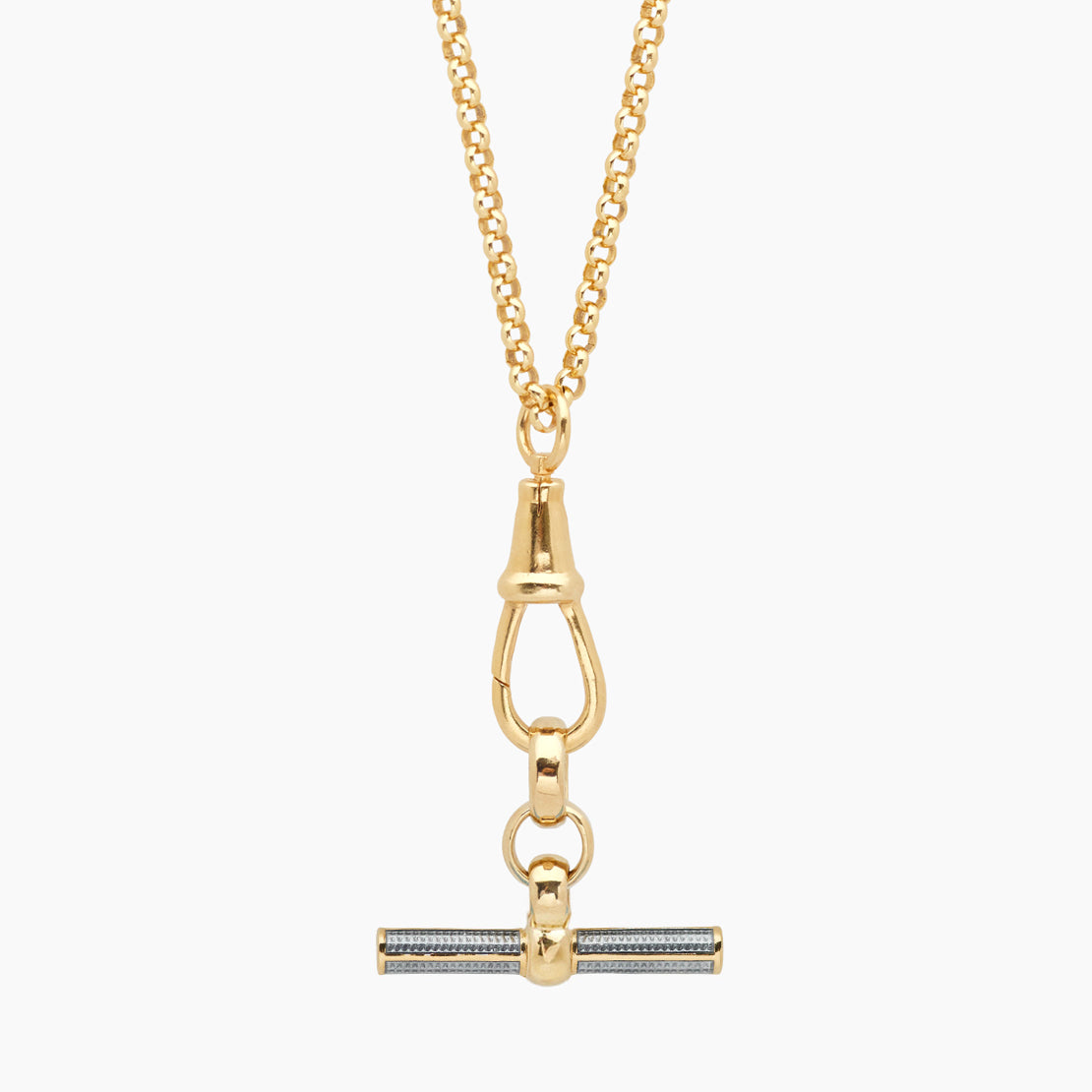 Grey Enamelled Gold T-bar on Belcher Clip Necklace