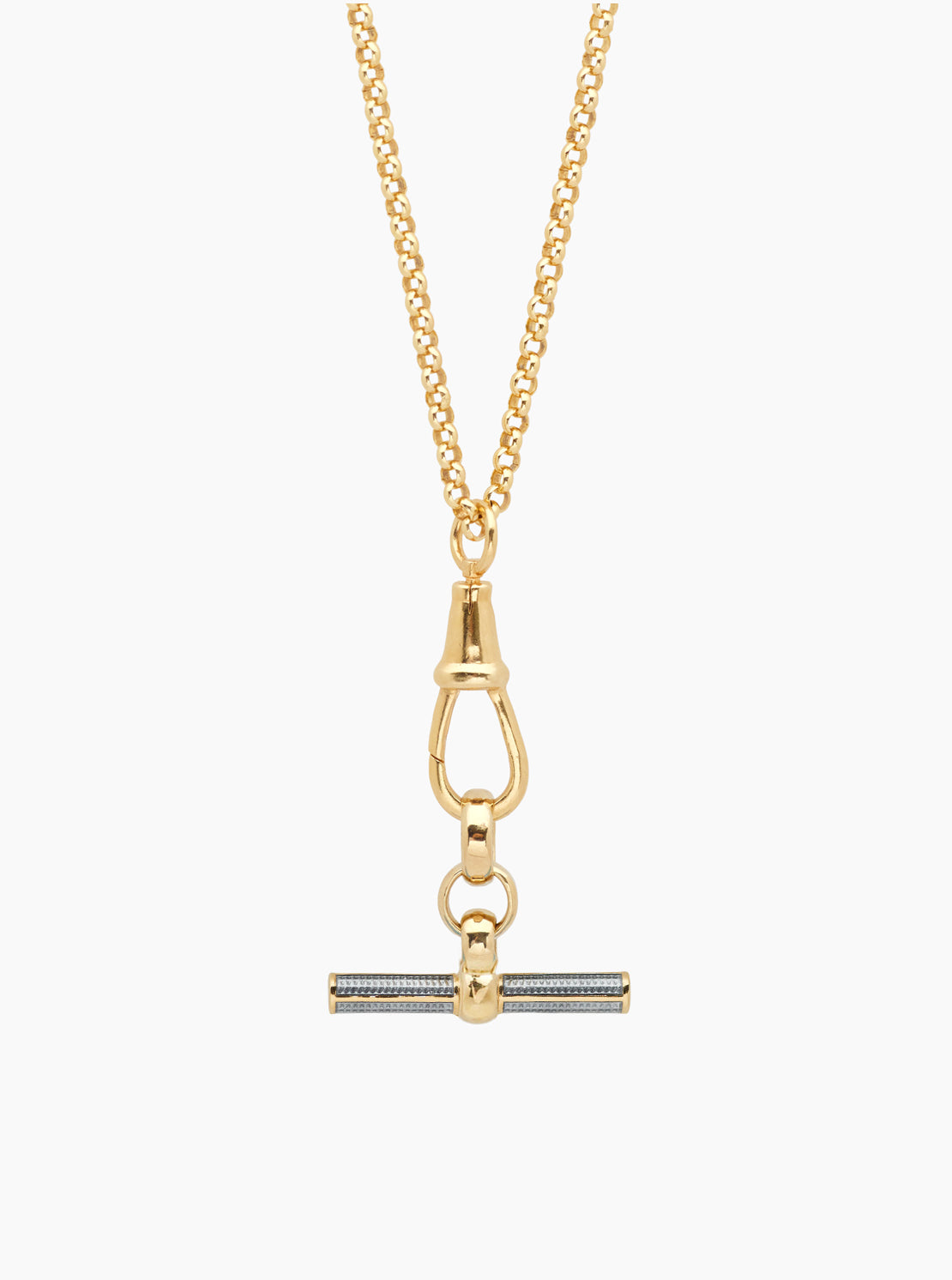 Grey Enamelled Gold T-bar on Belcher Clip Necklace