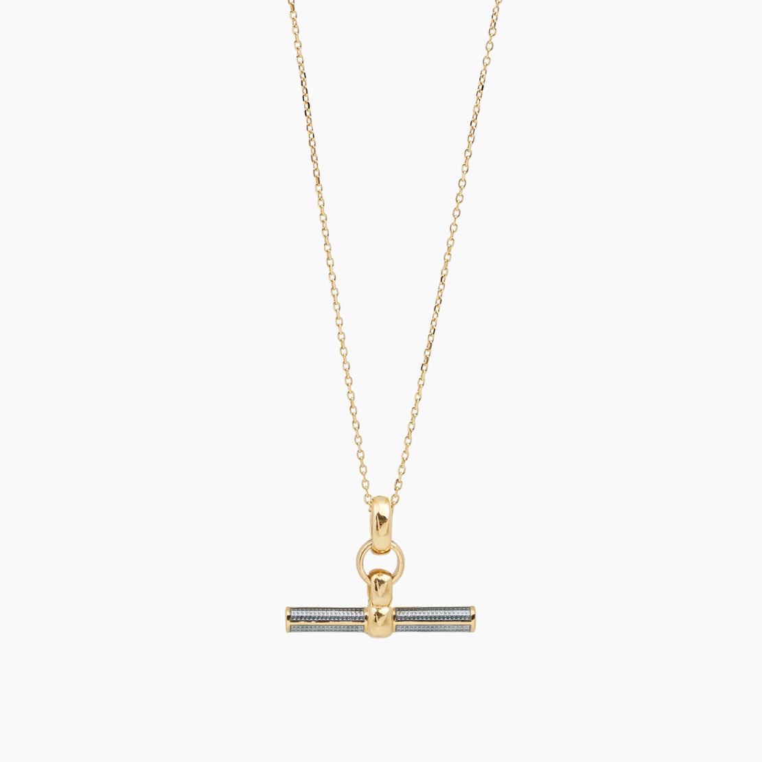 Grey Enamelled Small Gold T-bar on Trace Chain