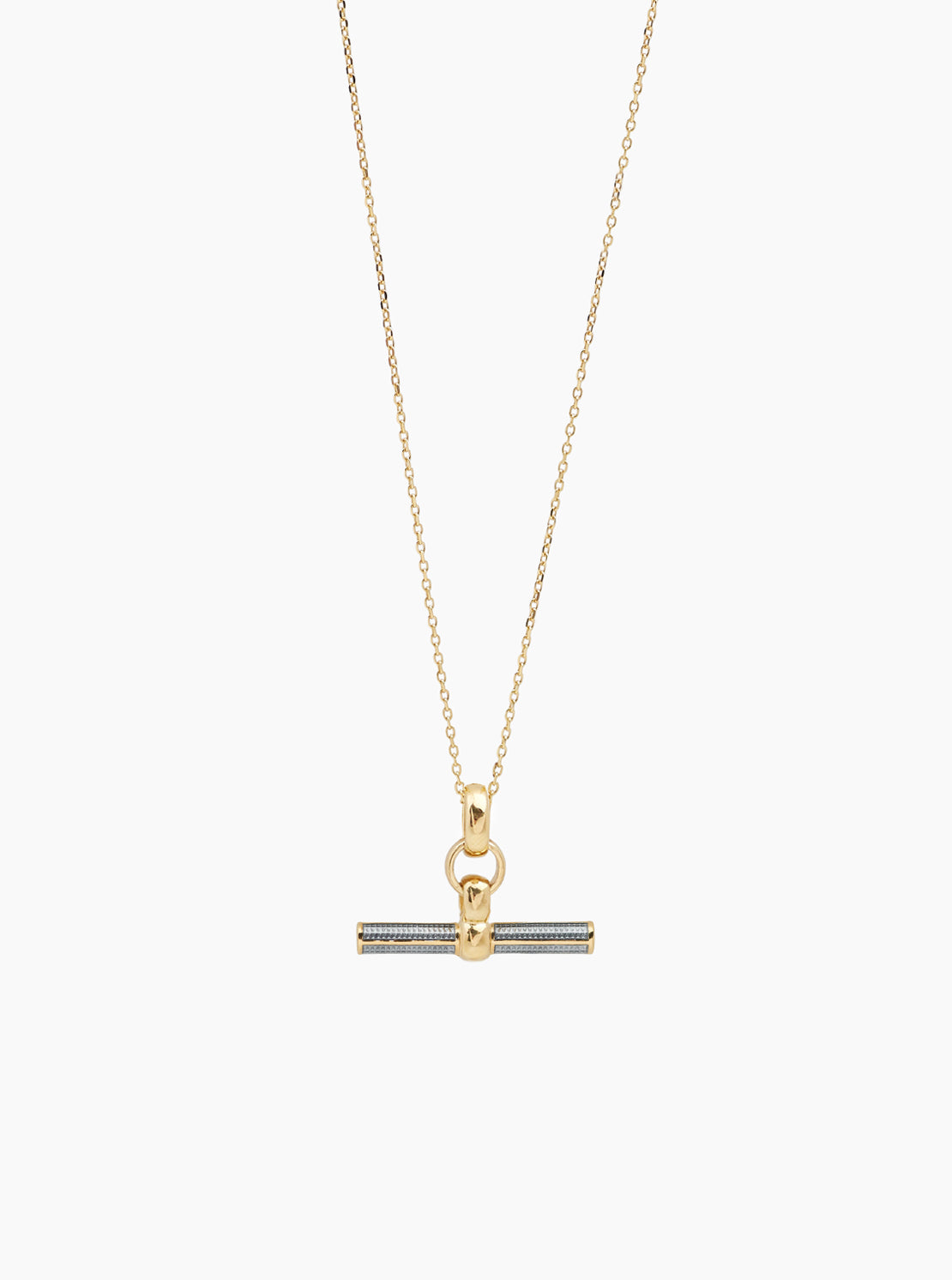 Grey Enamelled Small Gold T-bar on Trace Chain