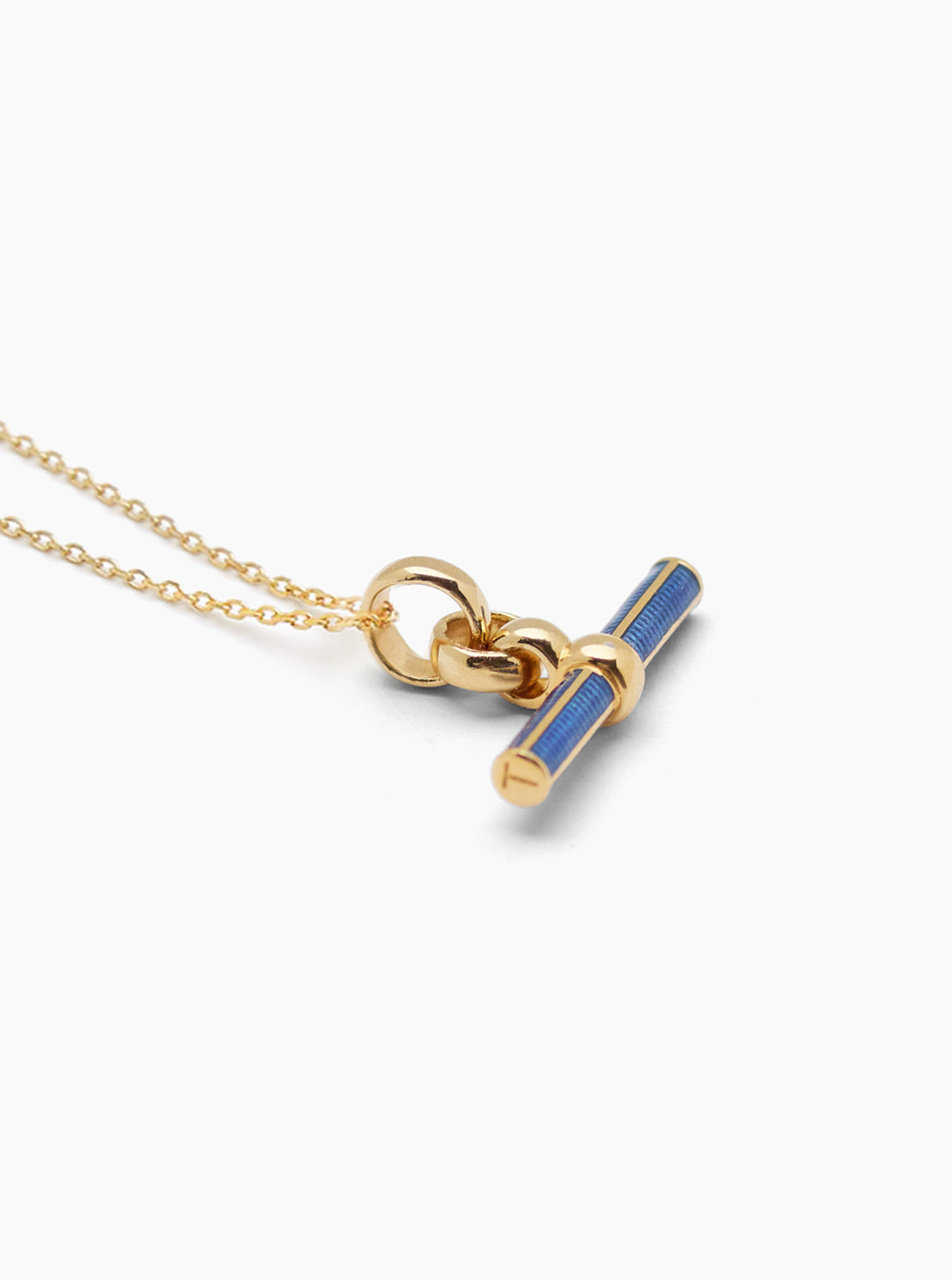 Navy Enamelled Small Gold T-bar on Trace Chain