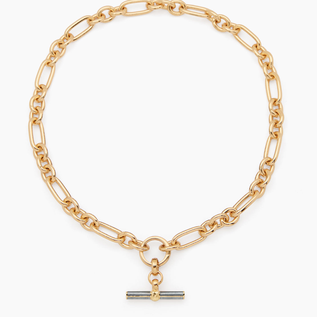 Grey Enamelled Small Gold T-bar on Clipt Watch Chain Necklace
