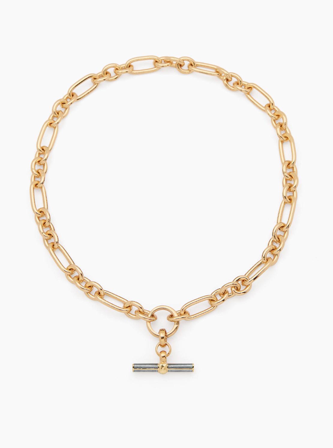 Enamelled Small Gold T bar on Clipt Watch Chain Necklace