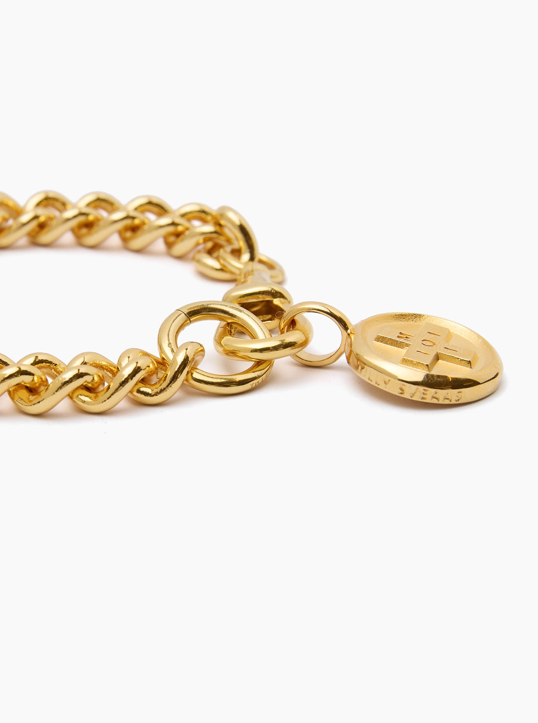 Large Gold Moi + Toi Disc on Large Curb Clip Bracelet
