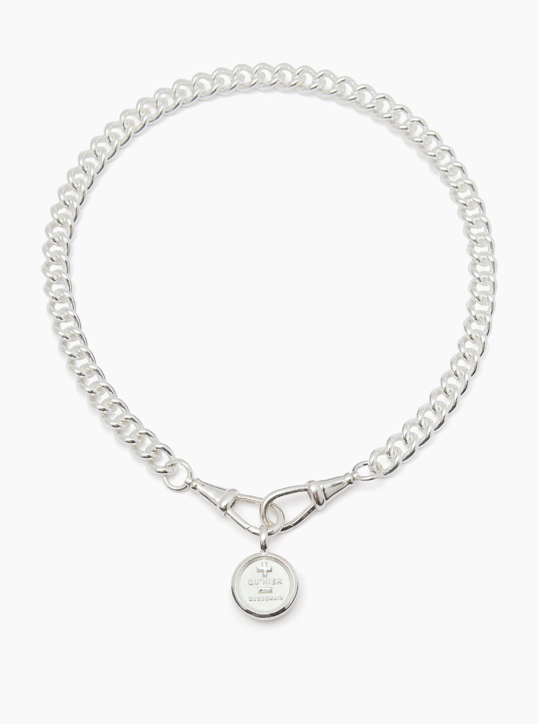 Large Silver Que Demain Disc on Large Curb Clipt Necklace