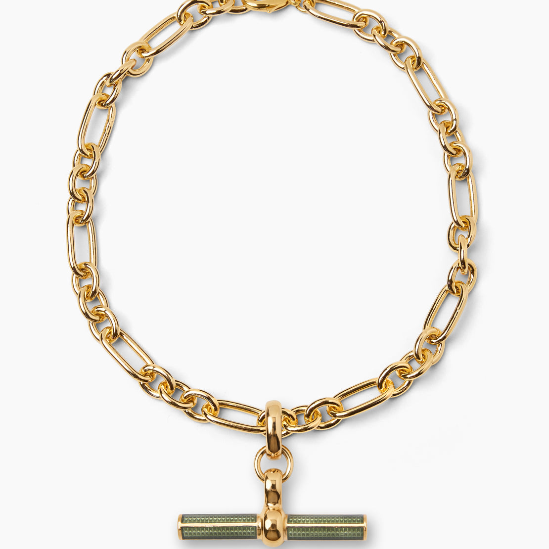 Olive Enamelled Giant Gold T-Bar on Firenze Necklace