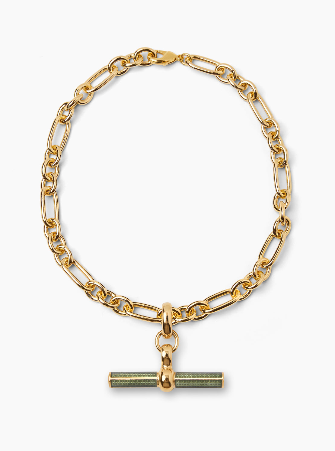 Olive Enamelled Giant Gold T-Bar on Firenze Necklace