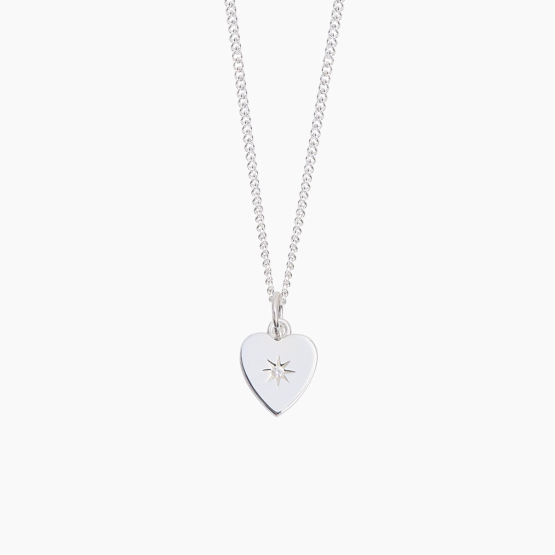 Large Silver Jewelled Flat Heart on Fine Curb Chain