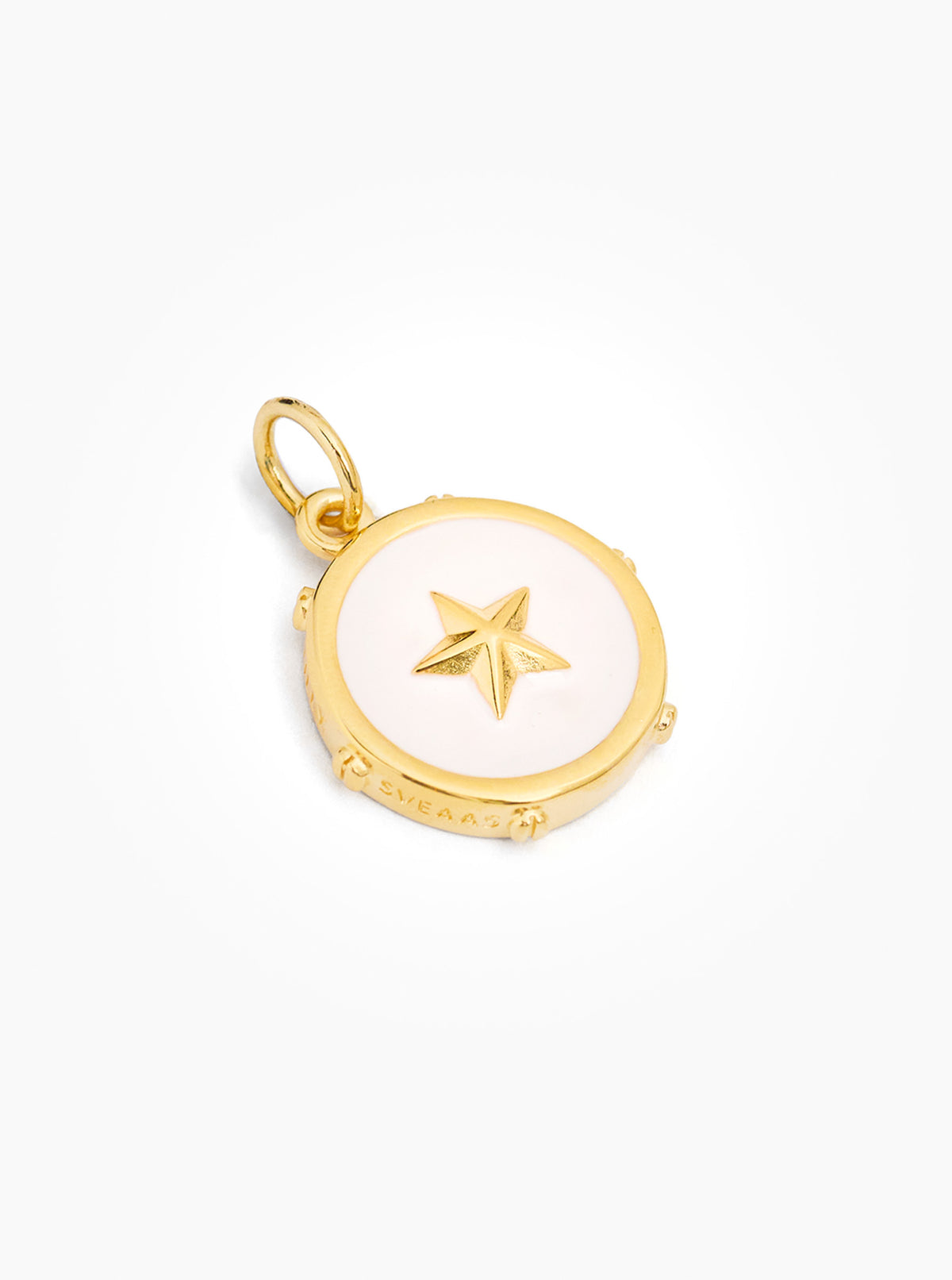 Gold-tone cream enamel star disc charm pendant with loop bail