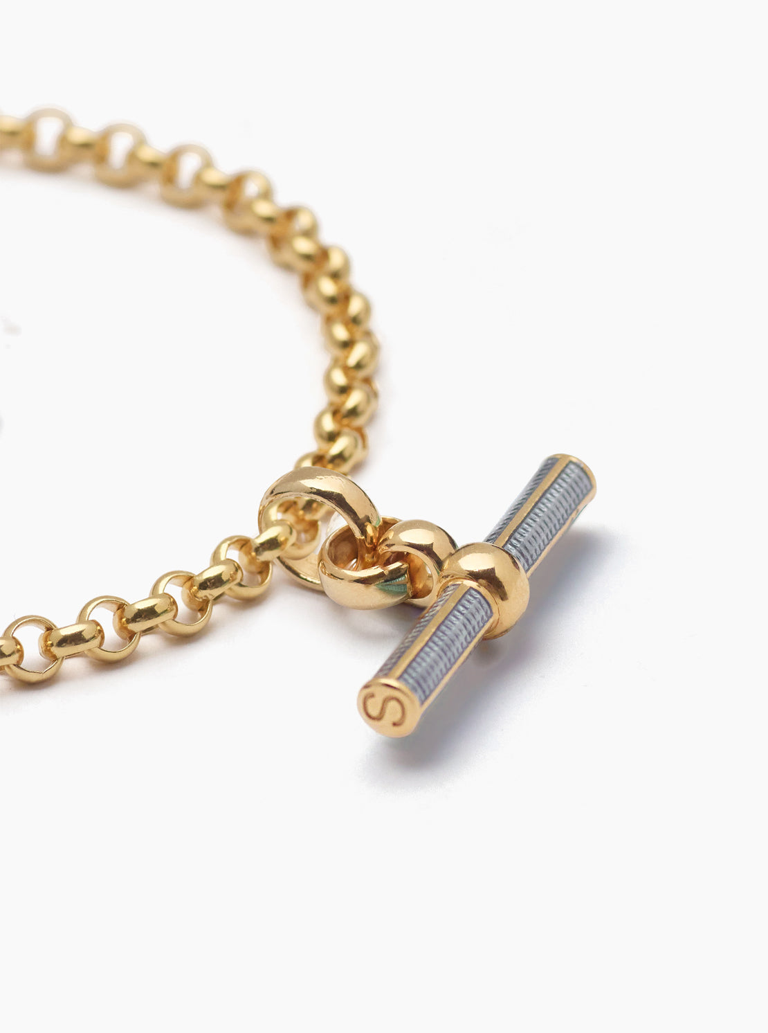 Grey Enamelled Small Gold T-bar on Belcher Bracelet