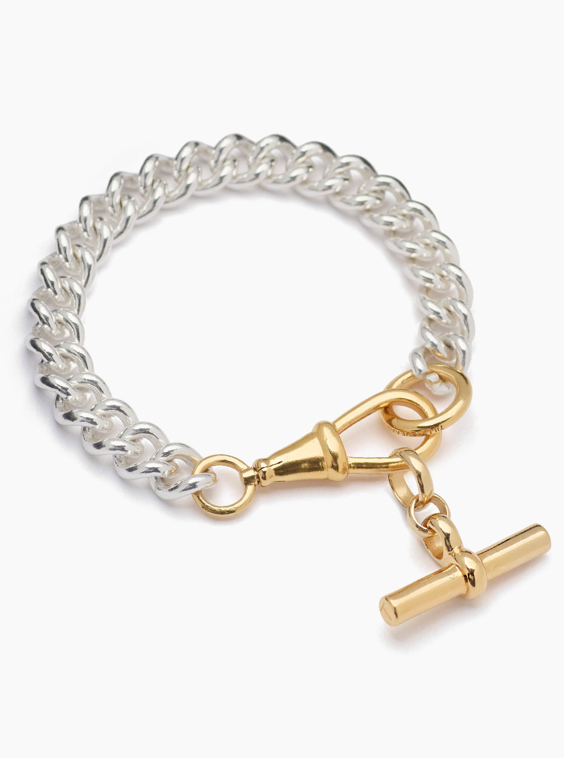 Large Silver and Gold Curb Clipt Bracelet with Gold T-bar