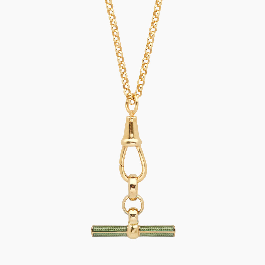 Olive Enamelled Gold T-Bar on Belcher Clipt Necklace