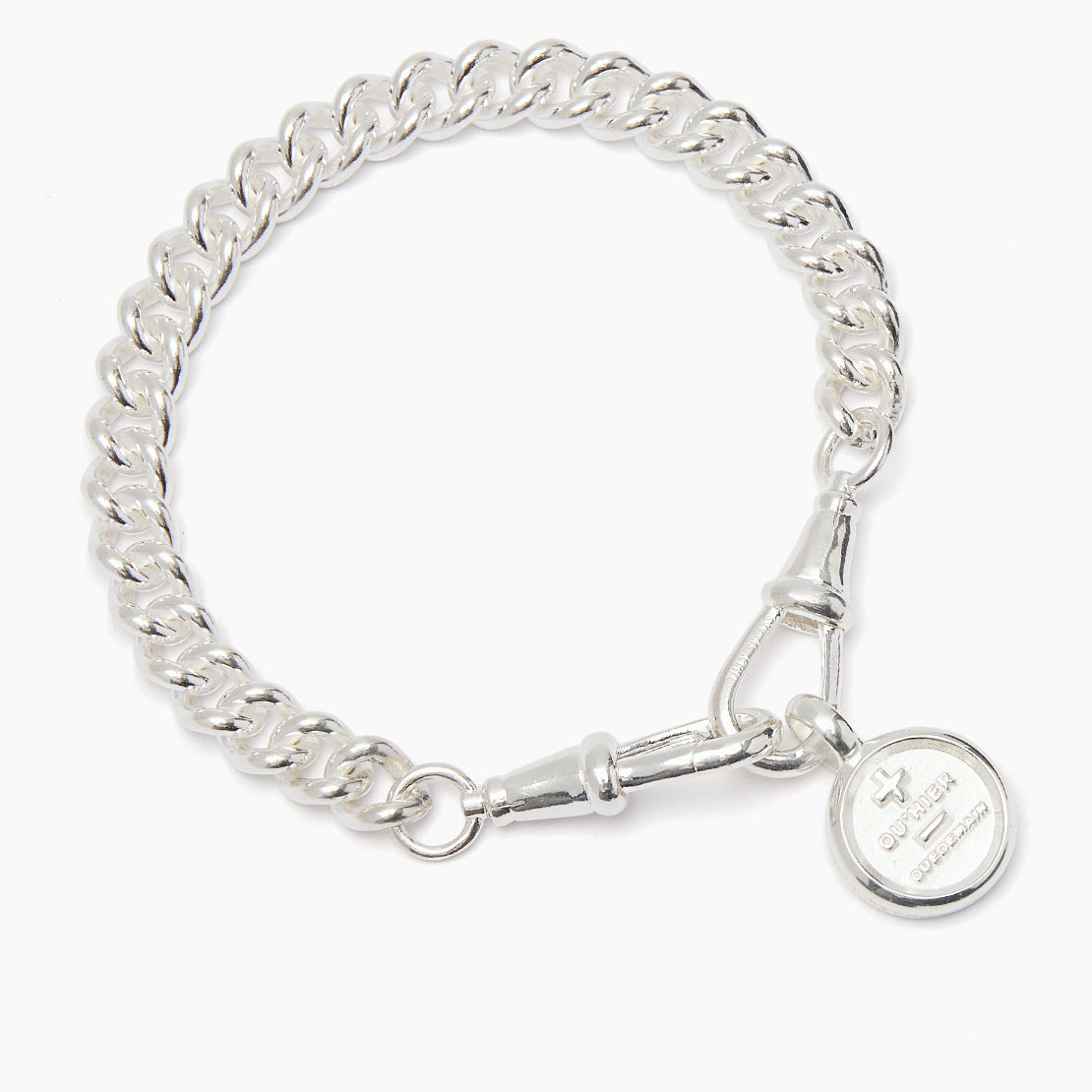 Small Silver Que Demain Disc on Medium Curb Clipt Bracelet