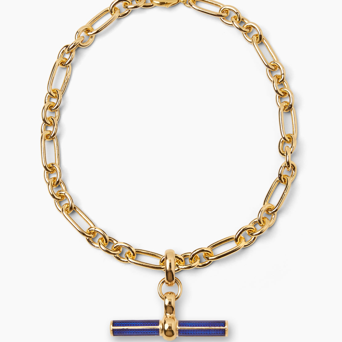 Navy Enamelled Giant Gold T-Bar on Firenze Necklace