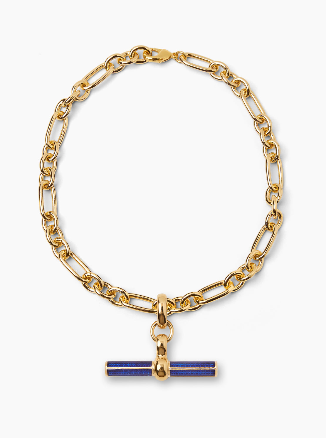 Navy Enamelled Giant Gold T-Bar on Firenze Necklace