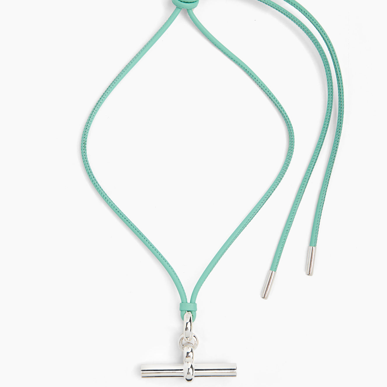 Giant Silver T-Bar on Aquamarine Leather Necklace