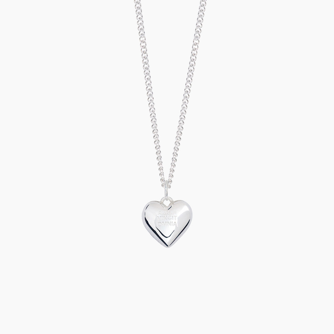 Silver Love Conquers All Heart on Fine Curb Chain