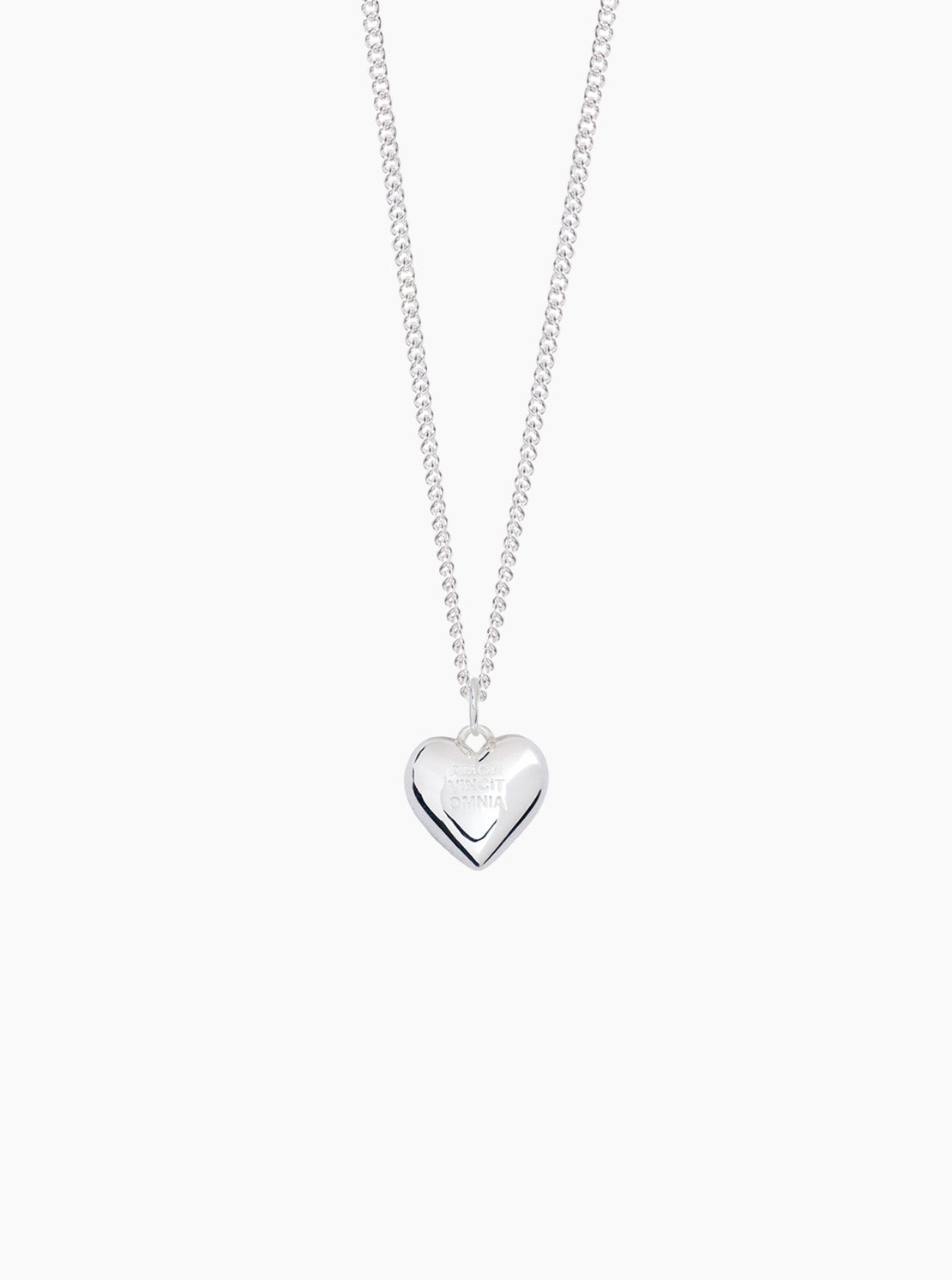 Silver heart pendant necklace on fine curb chain with polished heart charm