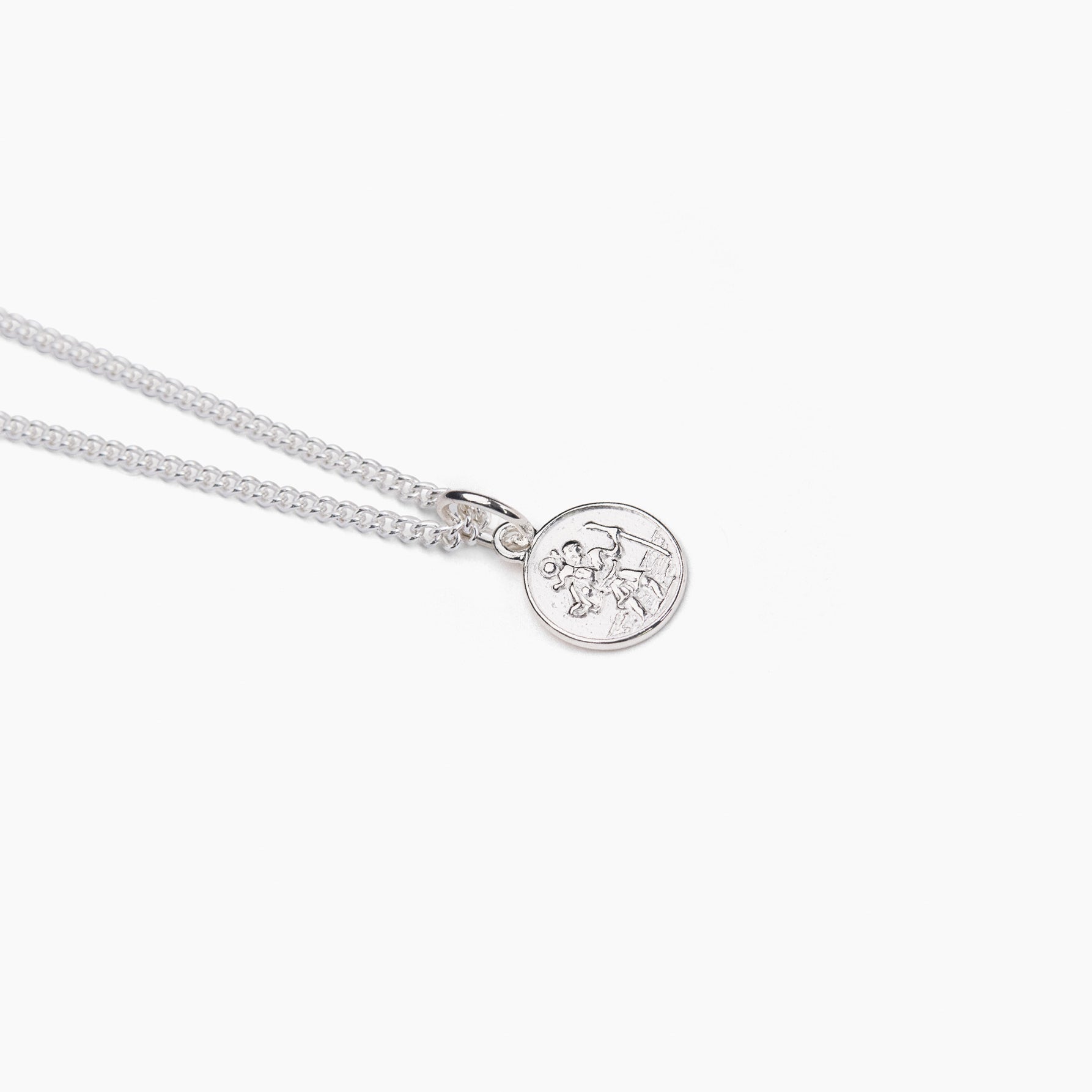 Sterling silver curb chain necklace with circular St Christopher charm