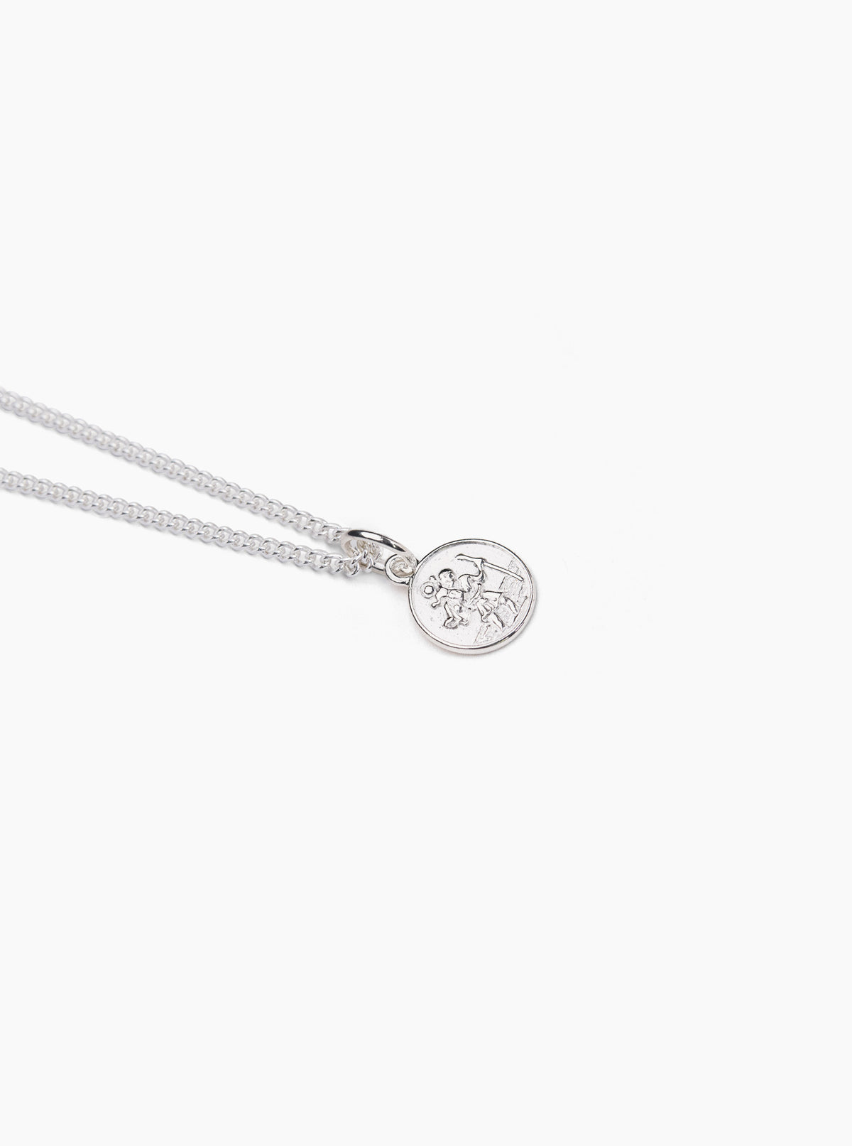 Sterling silver curb chain necklace with circular St Christopher charm