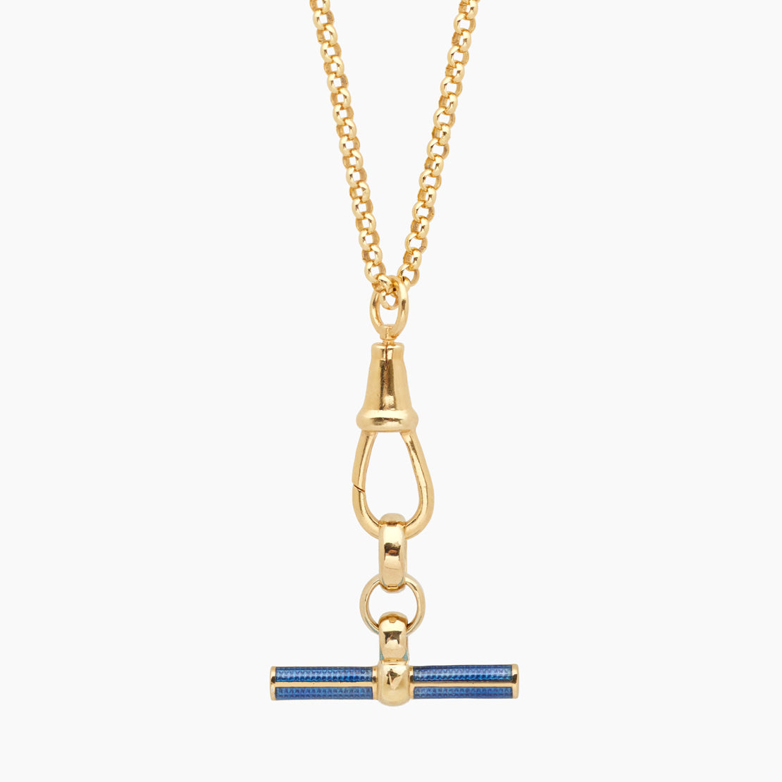 Navy Enamelled Gold T-bar on Belcher Clipt Necklace
