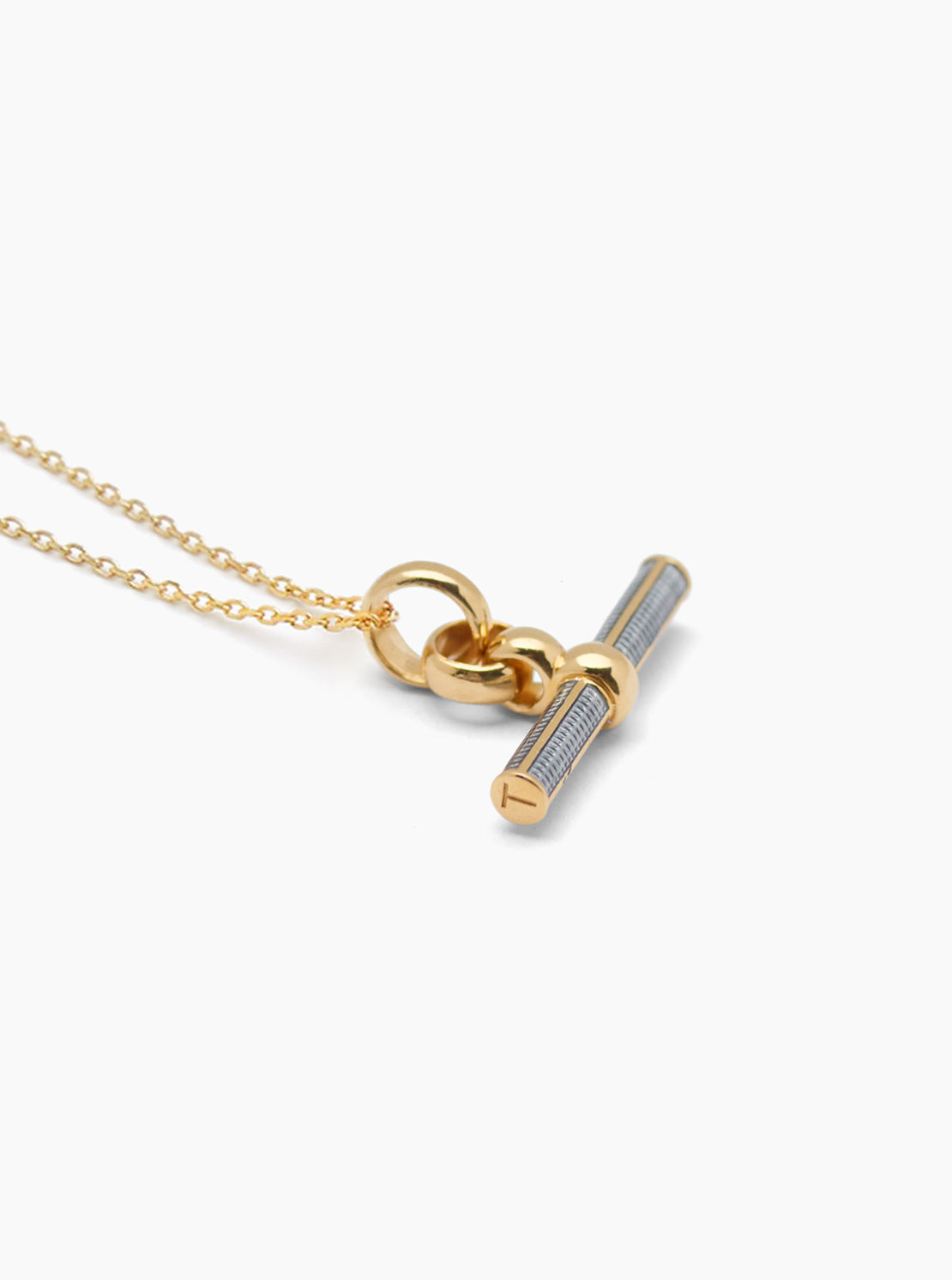 Grey Enamelled Small Gold T-bar on Trace Chain
