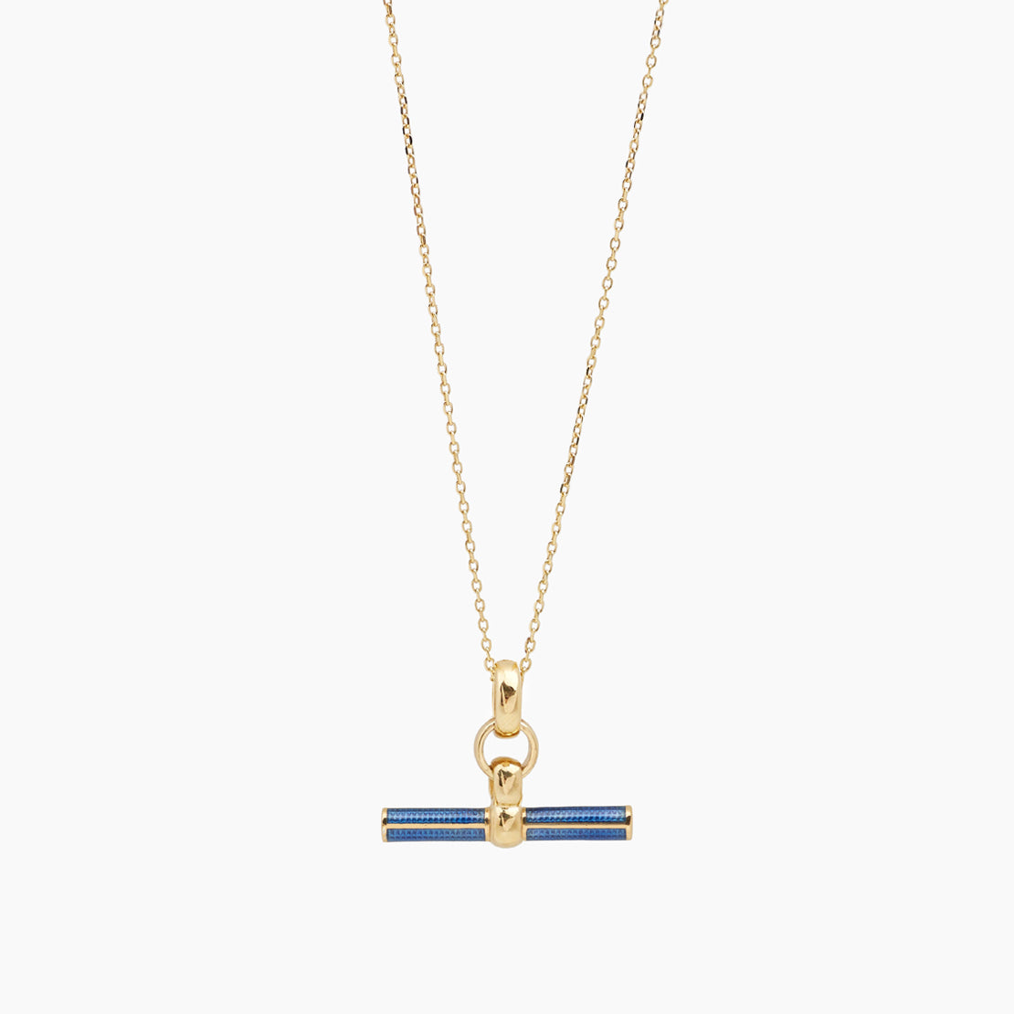 Navy Enamelled Small Gold T-bar on Trace Chain
