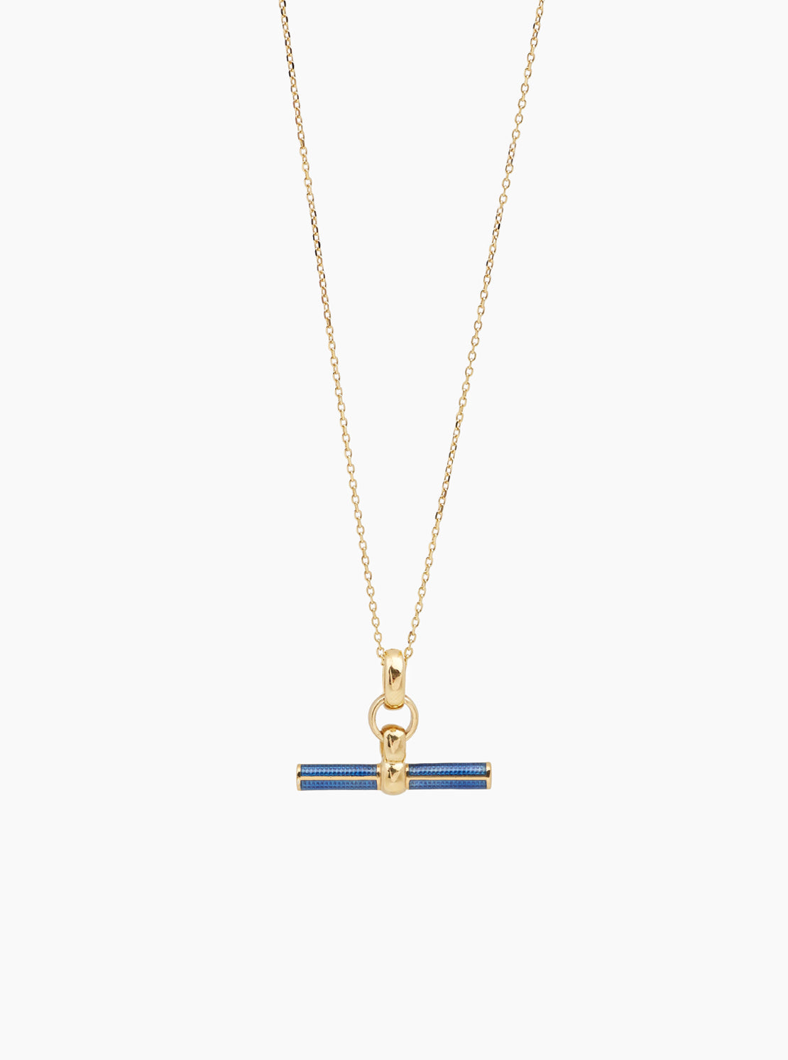 Navy Enamelled Small Gold T-bar on Trace Chain