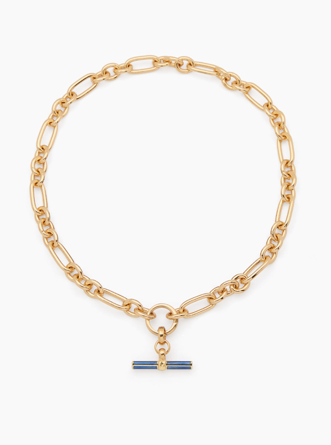 Navy Enamelled Small Gold T-bar on Clipt Watch Chain Necklace
