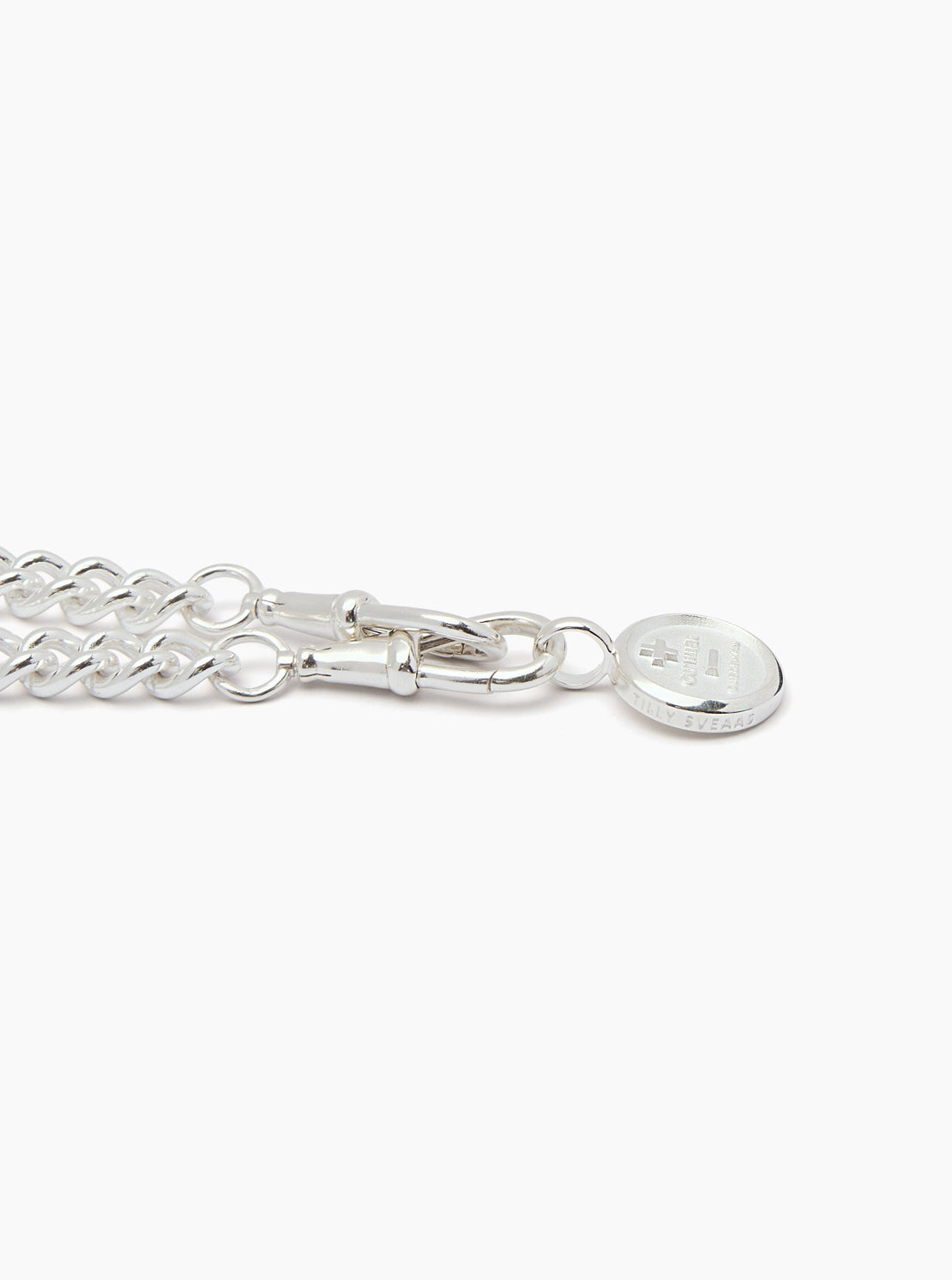 Large Silver Que Demain Disc on Large Curb Clipt Necklace