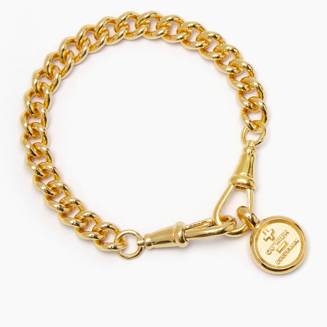 Small Gold Que Demain Disc on Medium Curb Clipt Bracelet
