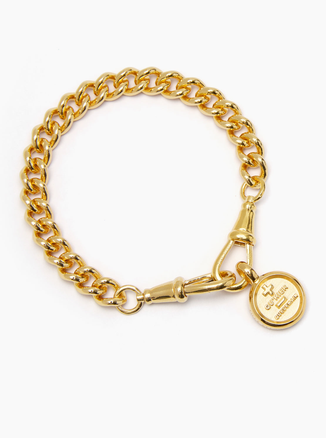Small Gold Que Demain Disc on Medium Curb Clipt Bracelet