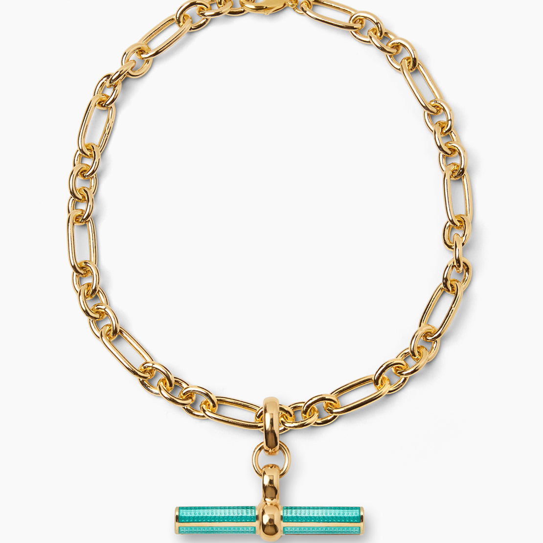 Turquoise Enamelled Giant Gold T-Bar on Firenze Necklace