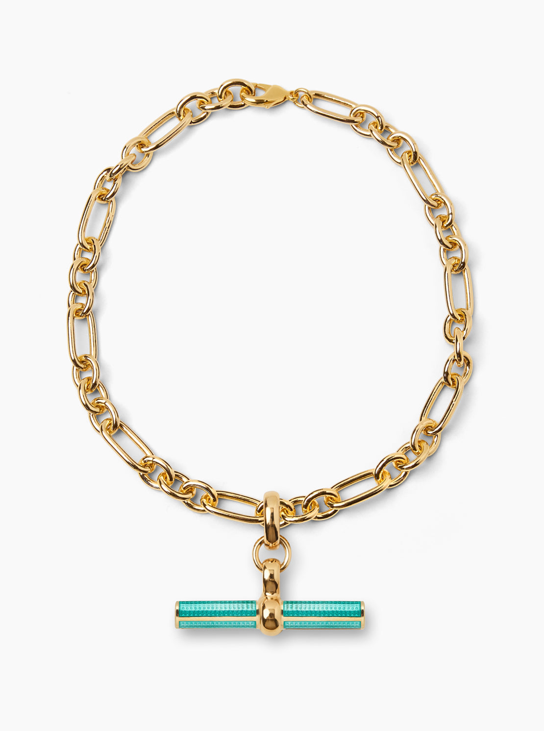 Turquoise Enamelled Giant Gold T-Bar on Firenze Necklace