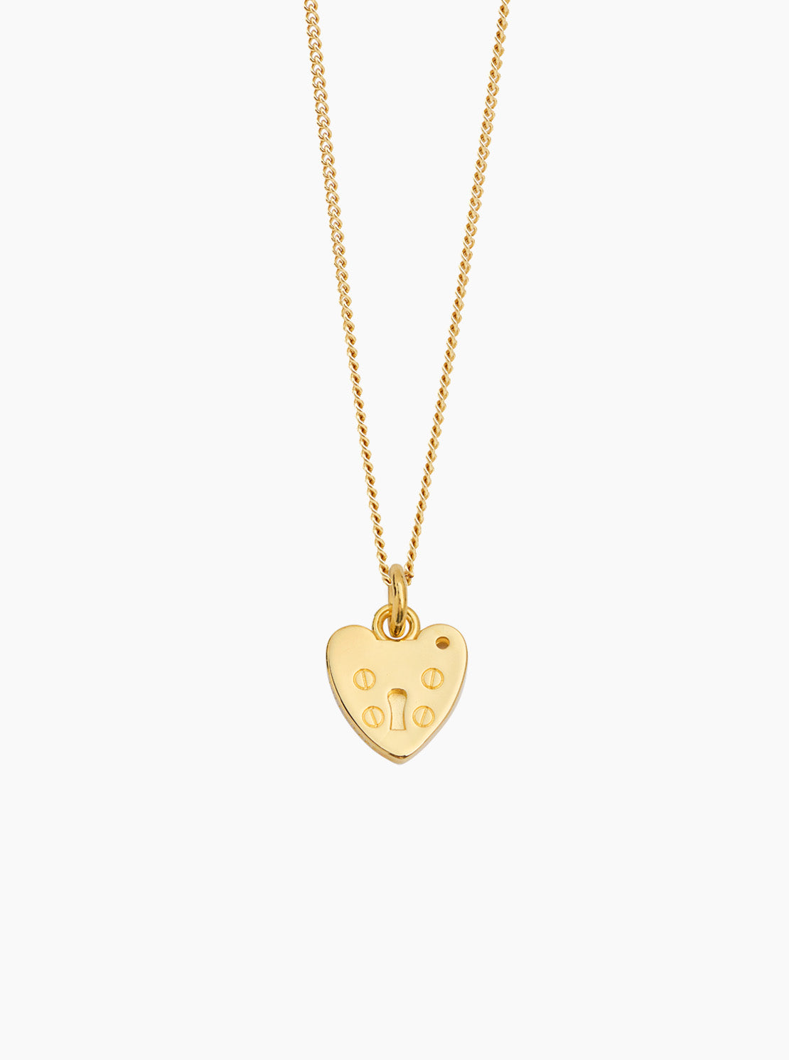 Gold heart padlock pendant on fine curb chain