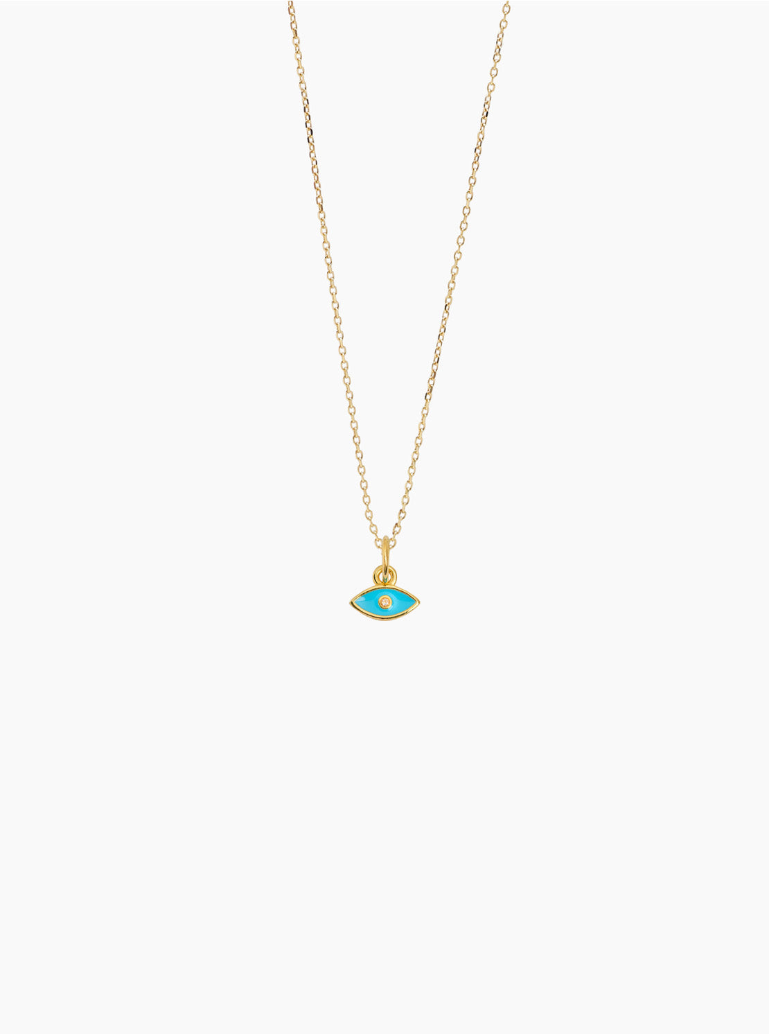 Gold-tone trace chain necklace with turquoise evil eye pendant