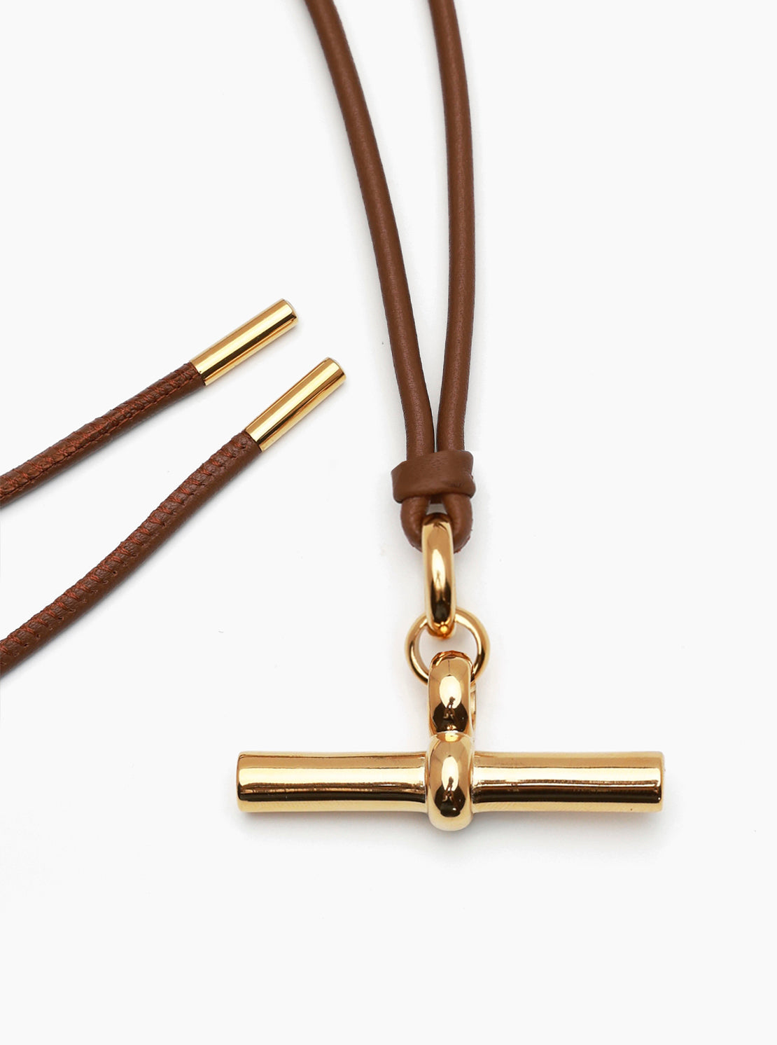 Giant Gold T-Bar on Dark Brown Leather Necklace