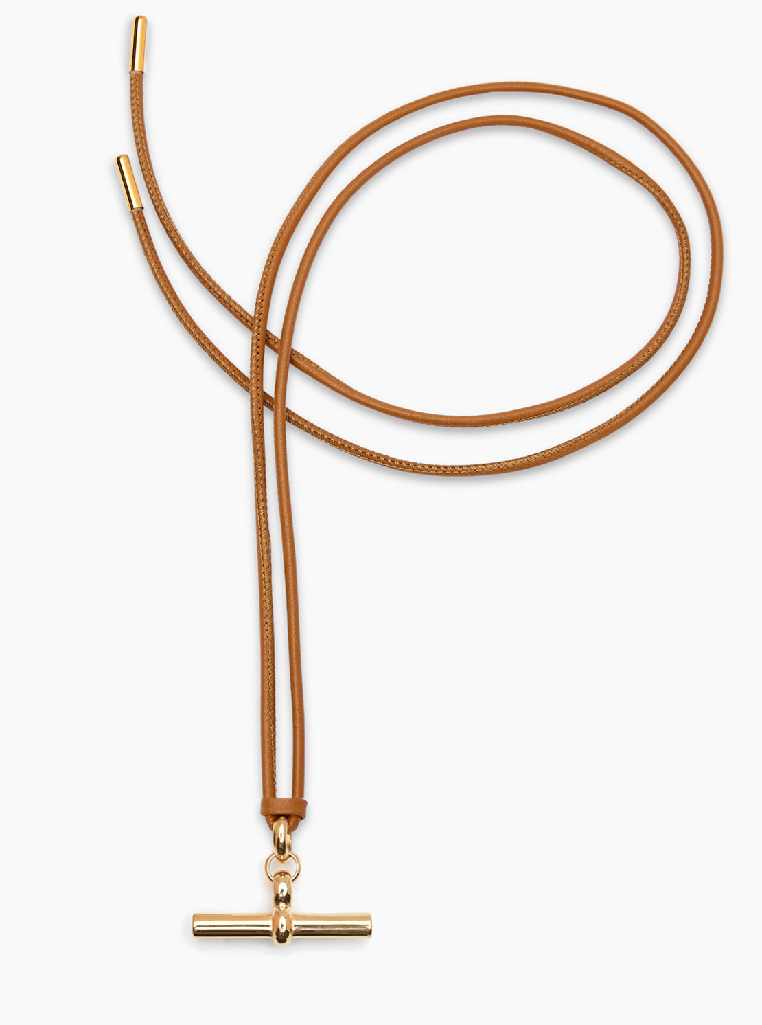 Giant Gold T-Bar on Tan Leather Necklace