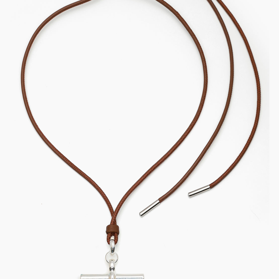 Giant Silver T-Bar on Dark Brown Leather Necklace